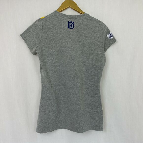 Husqvarna T-Shirt Girls Large Motorcycle Moto Short Sleeve Gray Stripe Top New - Picture 4 of 9